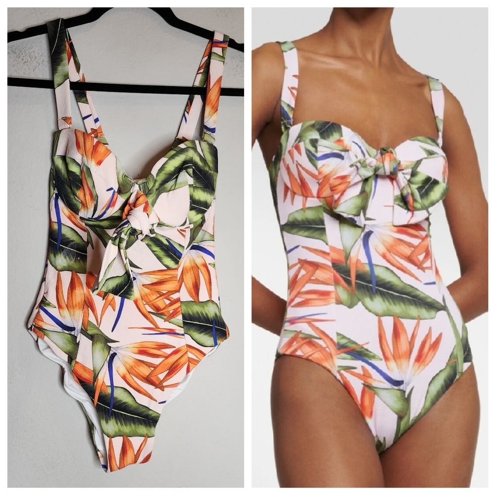 Alexandra Miro Carla Floral Printed Swimsuit Green Orange‎ Size Small
